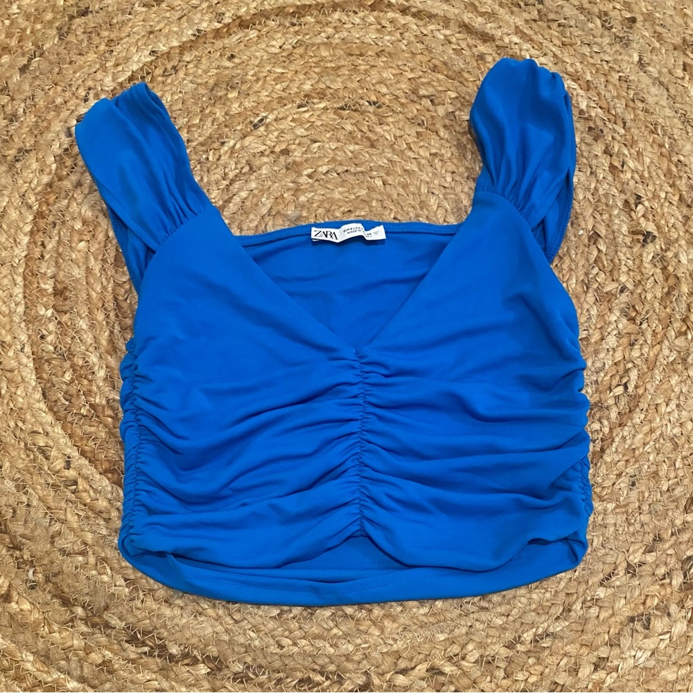 ZARA BLUE RUCHED TOP